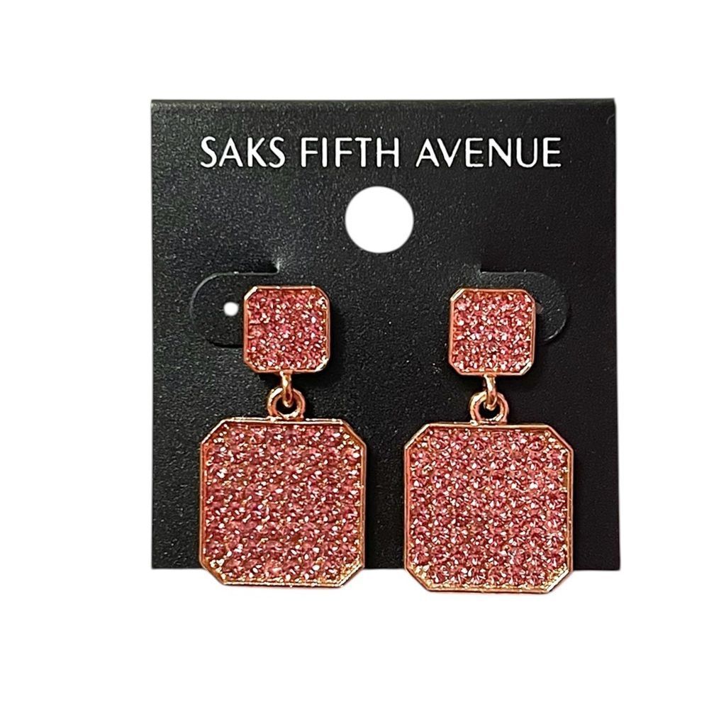 Saks Fifth Avenue Rose Pink Glitter Double Drop Earrings